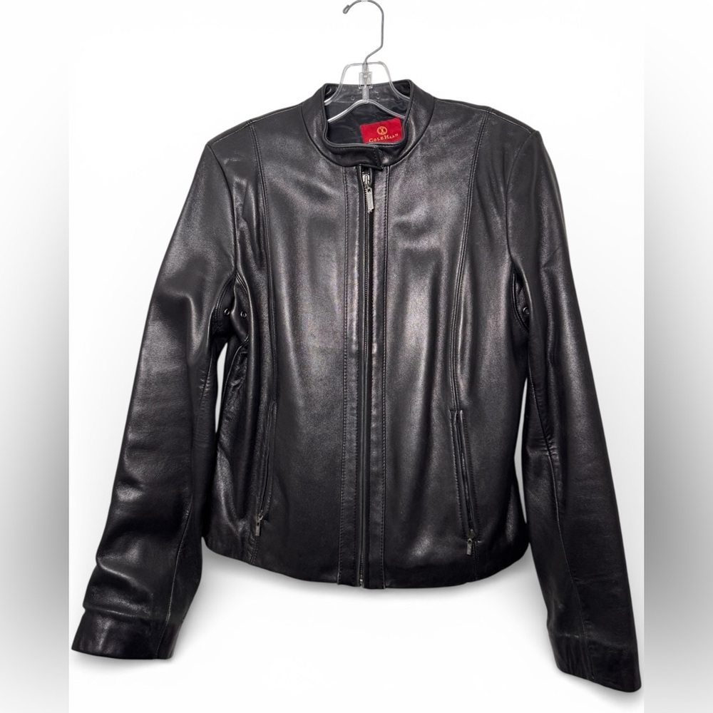 Cole Haan Women’s Black Lambskin Leather Moto Jacket Small